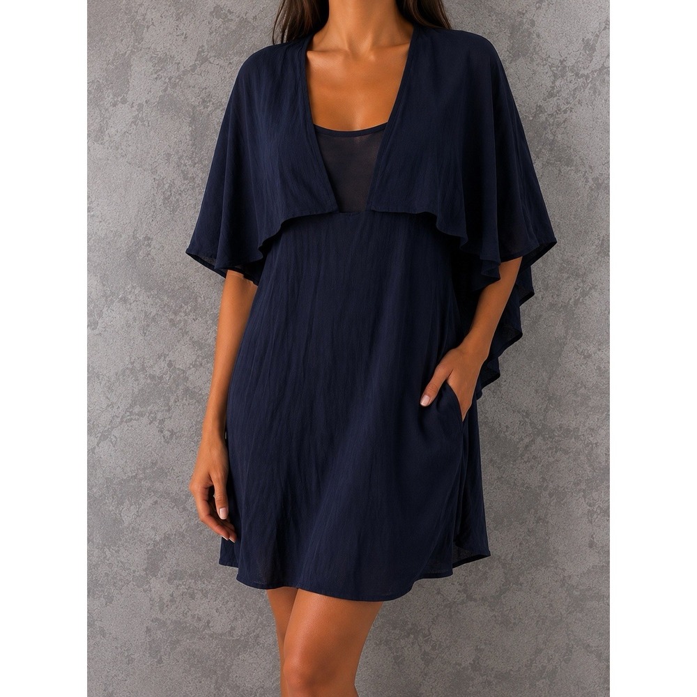 For Love & Lemons Mini Dress Womens XS Navy Flutter Sleeve Cape Overlay Romantic